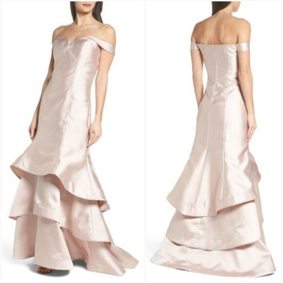 Sequin Hearts Dresses & Skirts - Sequin Hearts Ruffle Hem Off Shoulder Mermaid Gown